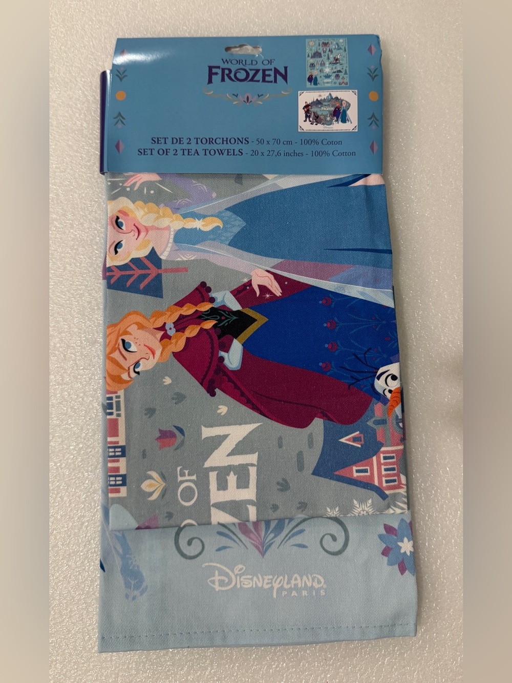 Set of 2 Disneyland Paris World of Frozen Kitchen Tea Towels Anna & Elsa NWT